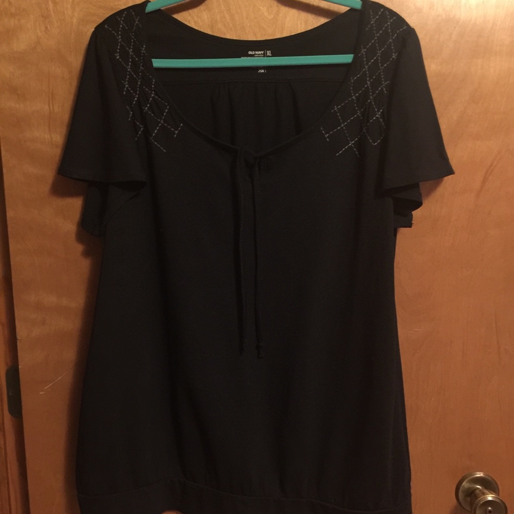 OLD NAVY BLK/GREY EMBELLISHED KNIT TOP SZ XL